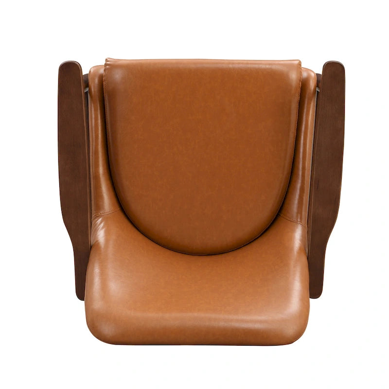 Mid-Century Faux Leather Accent Chair with Solid Wood and Brass-Tipped Legs