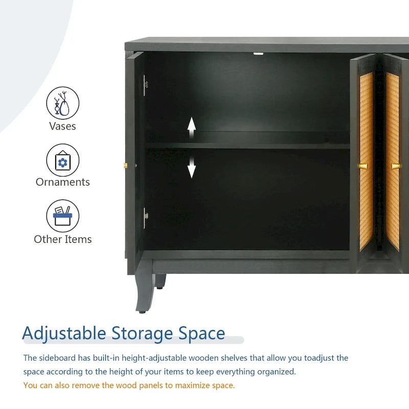 Rattan Sideboard Cabinet with Adjustable Shelf for Living Room