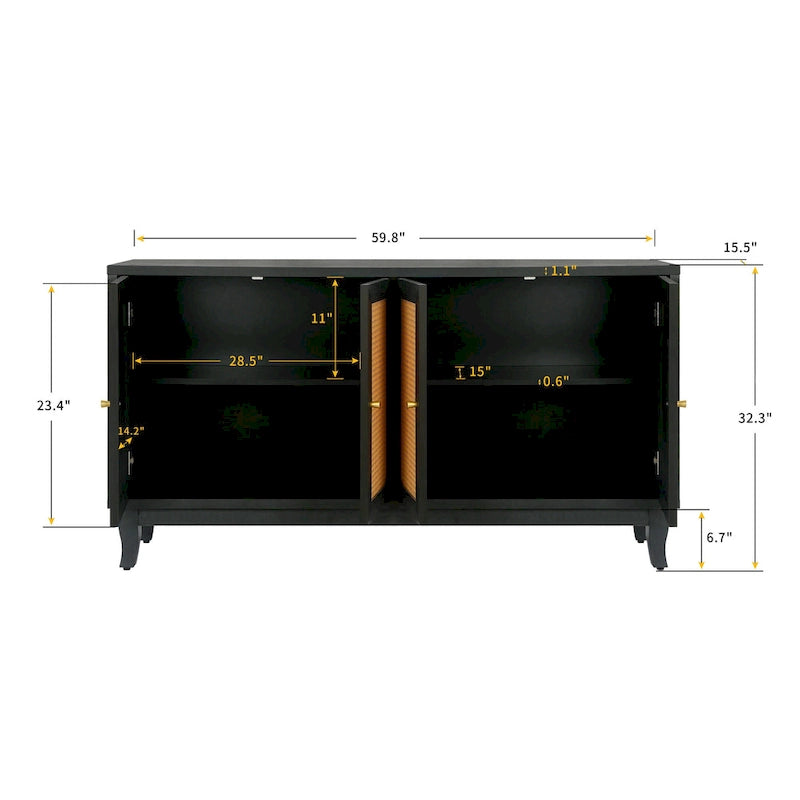 Rattan Sideboard Cabinet with Adjustable Shelf for Living Room