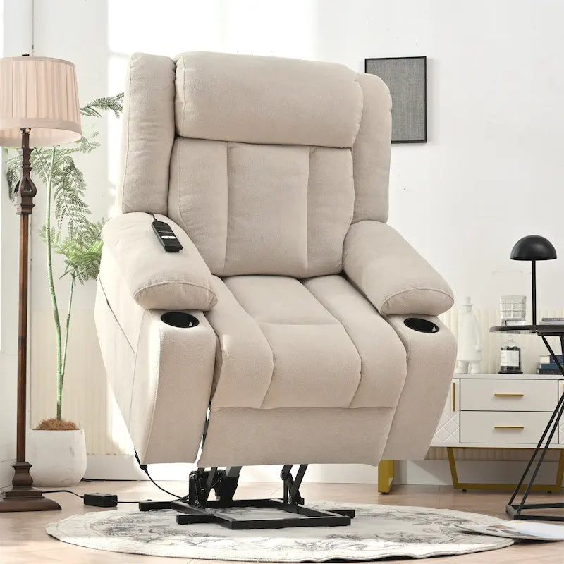 Power Lift Recliner Chair for Elderly with Extended Footrest and Cup Holders