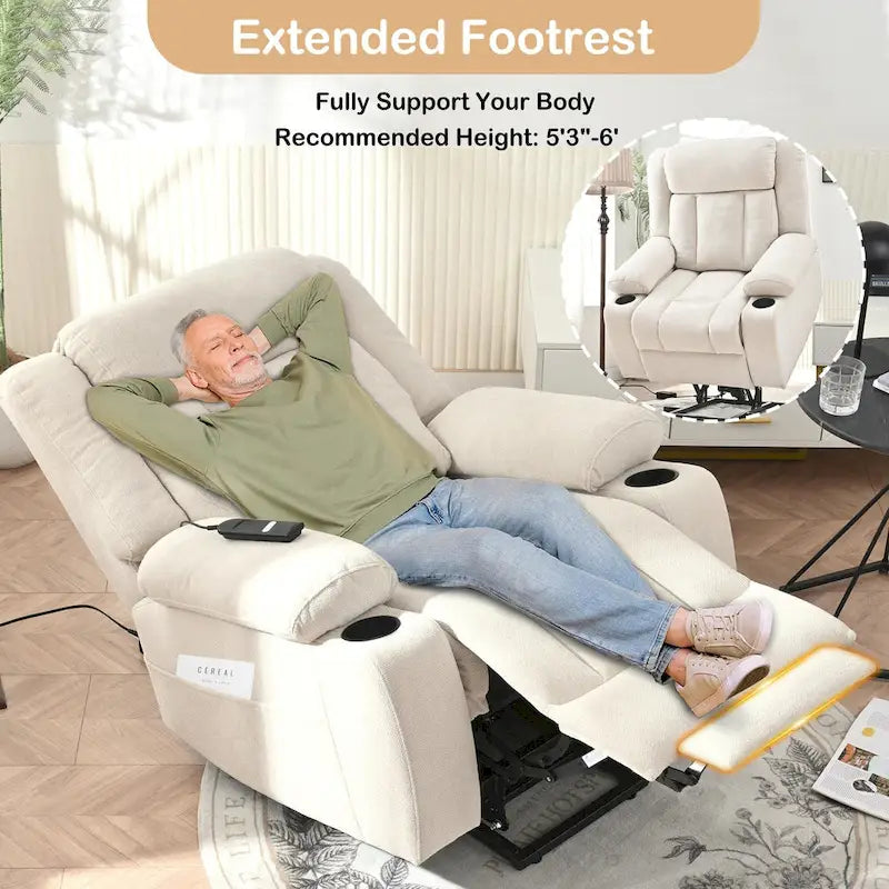 Power Lift Recliner Chair for Elderly with Extended Footrest and Cup Holders