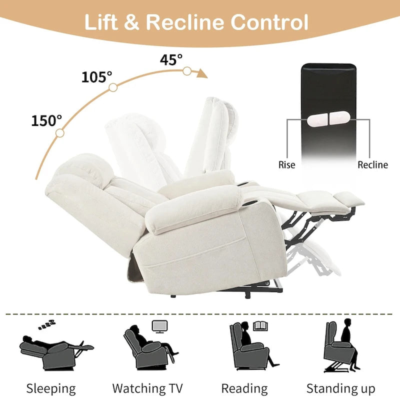Power Lift Recliner Chair for Elderly with Extended Footrest and Cup Holders