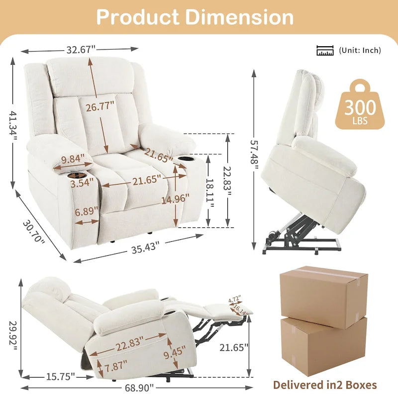 Power Lift Recliner Chair for Elderly with Extended Footrest and Cup Holders