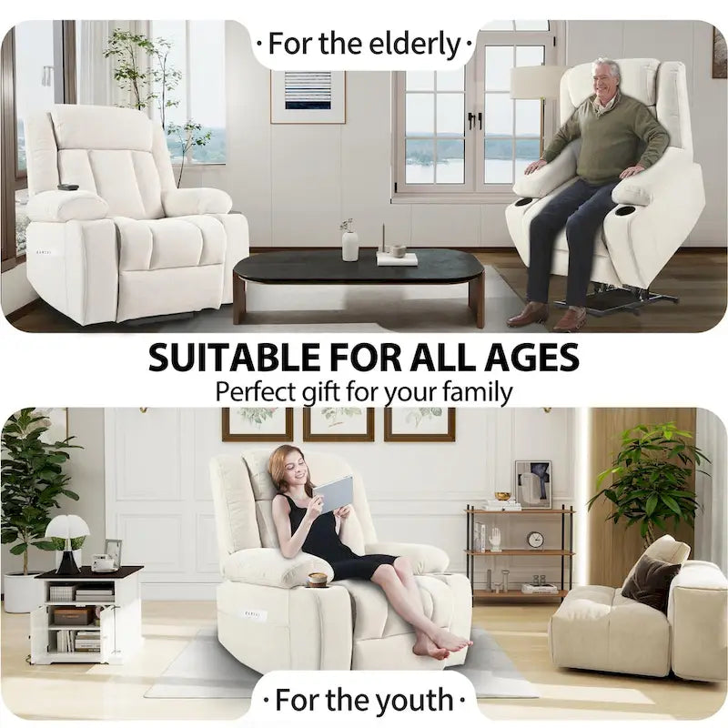Power Lift Recliner Chair for Elderly with Extended Footrest and Cup Holders