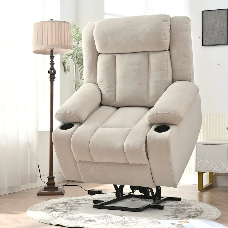 Power Lift Recliner Chair for Elderly with Extended Footrest and Cup Holders