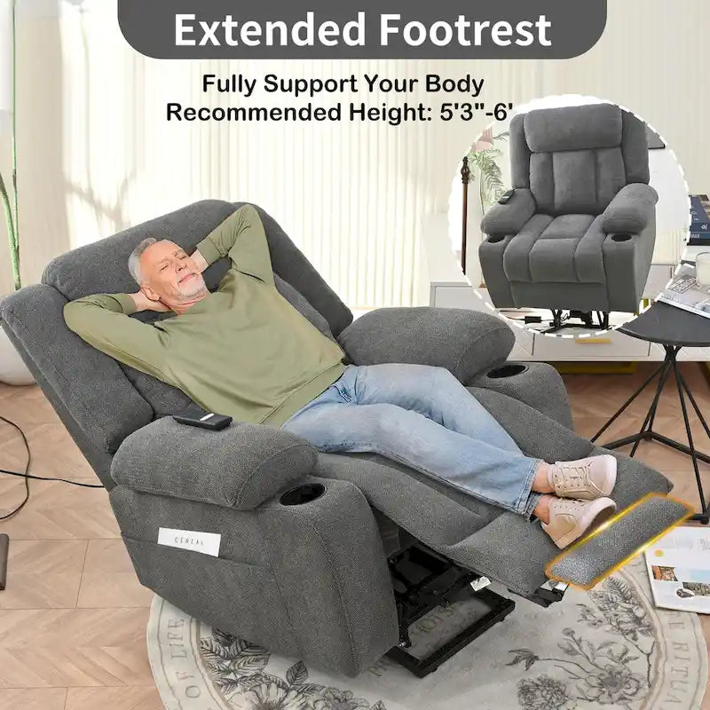 Power Lift Recliner Chair for Elderly with Extended Footrest and Cup Holders