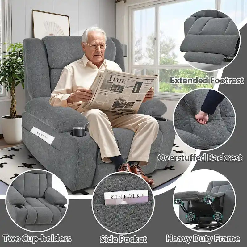Power Lift Recliner Chair for Elderly with Extended Footrest and Cup Holders