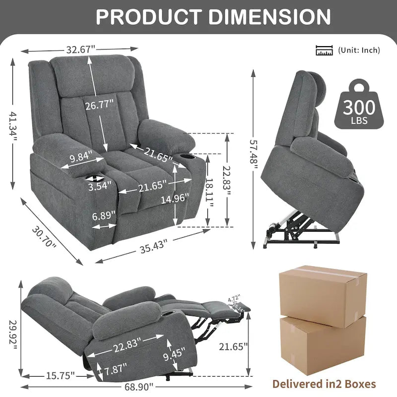 Power Lift Recliner Chair for Elderly with Extended Footrest and Cup Holders