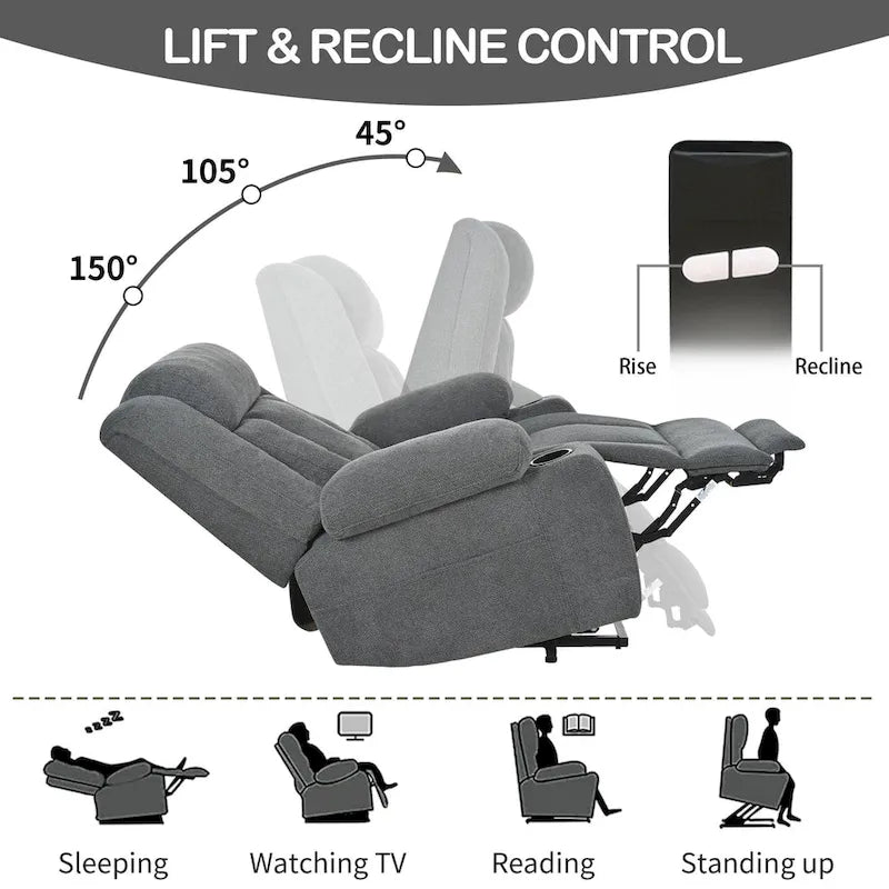 Power Lift Recliner Chair for Elderly with Extended Footrest and Cup Holders
