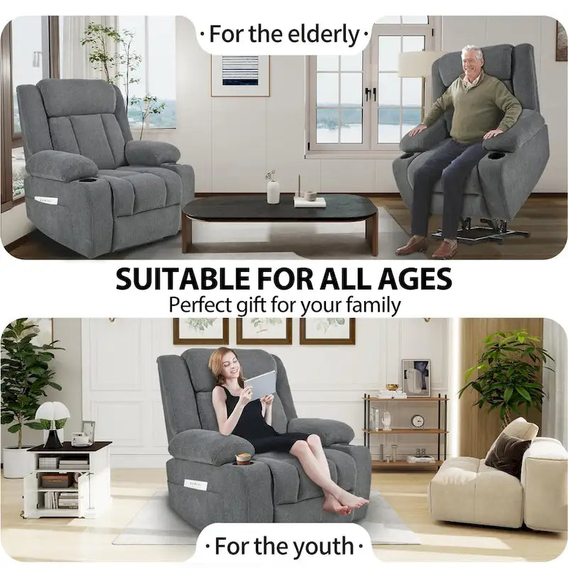 Power Lift Recliner Chair for Elderly with Extended Footrest and Cup Holders