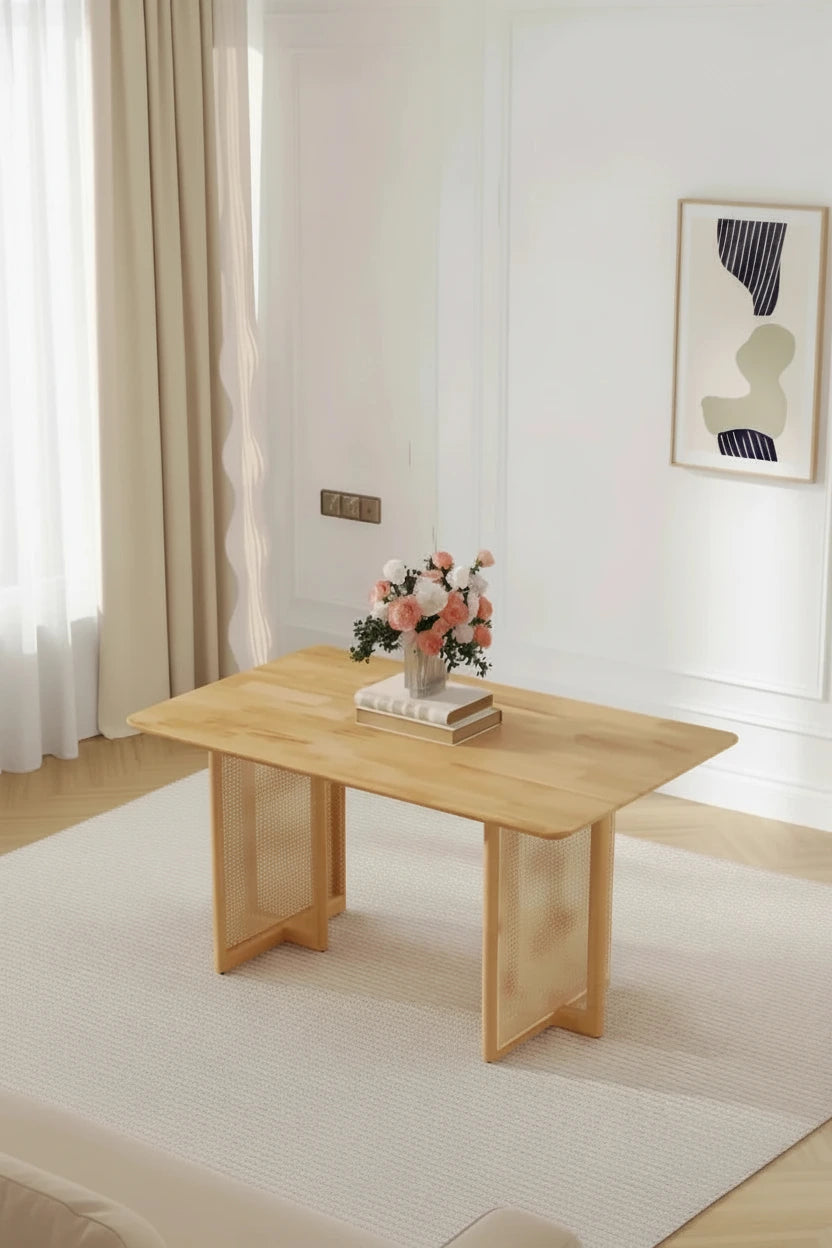 59 Inch Retro Dining Table with Walnut Finish and Wood Legs