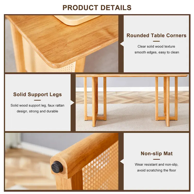 59 Inch Retro Dining Table with Walnut Finish and Wood Legs