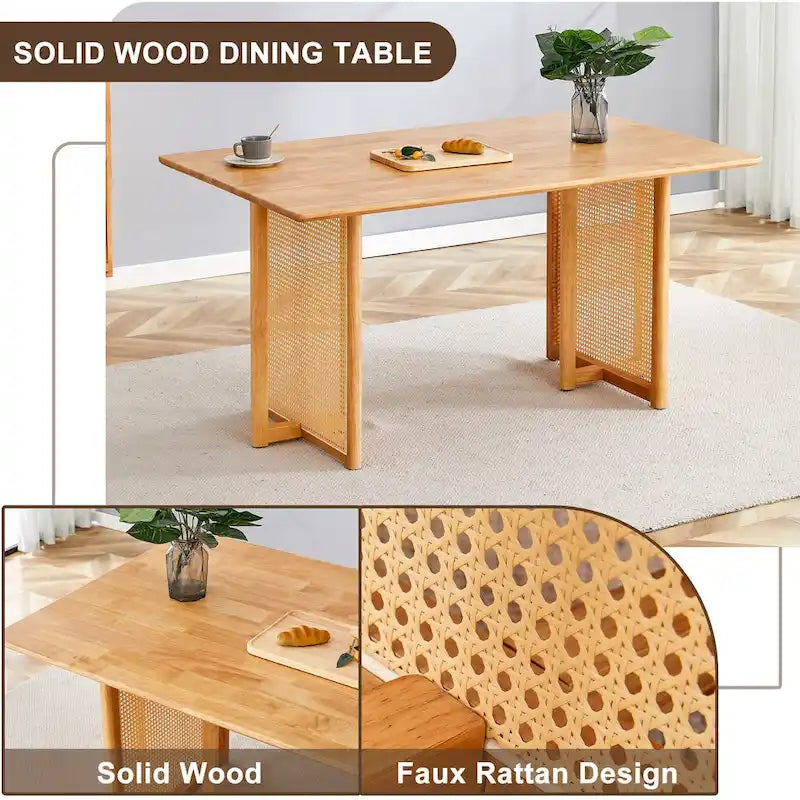 59 Inch Retro Dining Table with Walnut Finish and Wood Legs