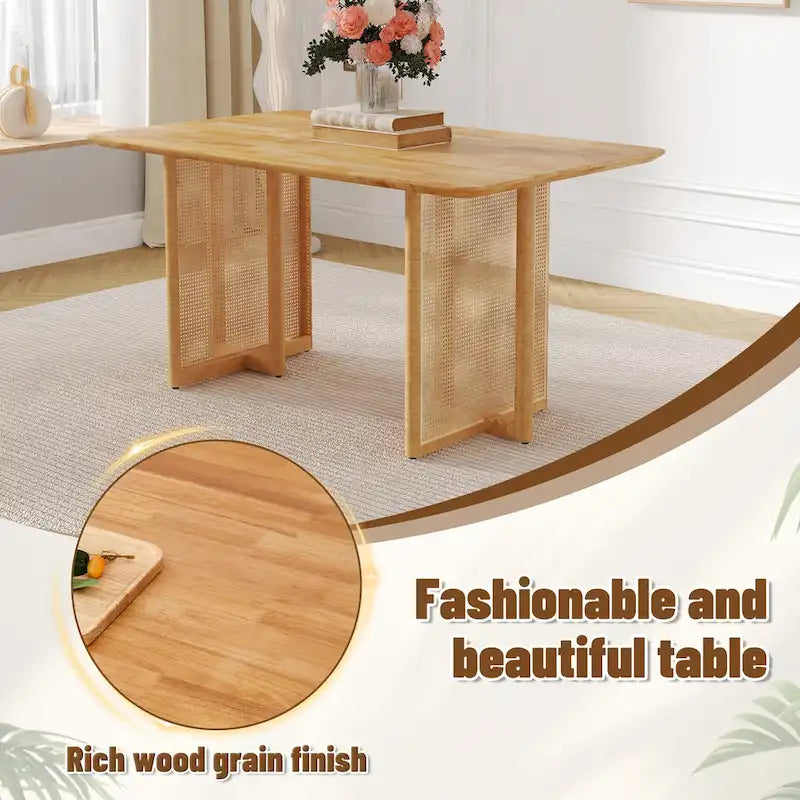 59 Inch Retro Dining Table with Walnut Finish and Wood Legs