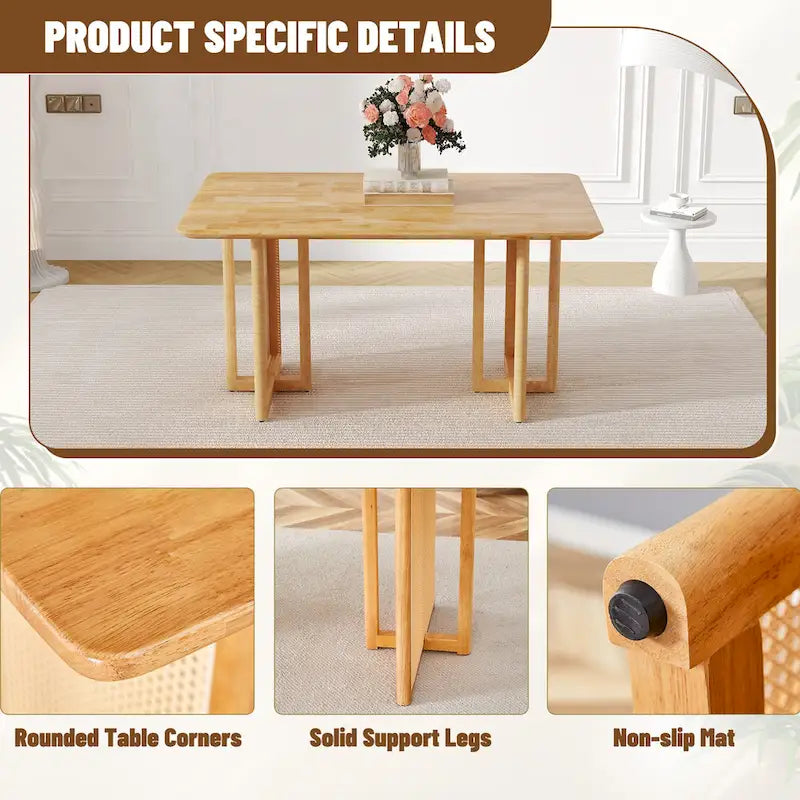 59 Inch Retro Dining Table with Walnut Finish and Wood Legs