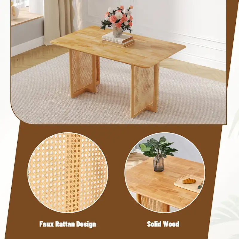 59 Inch Retro Dining Table with Walnut Finish and Wood Legs