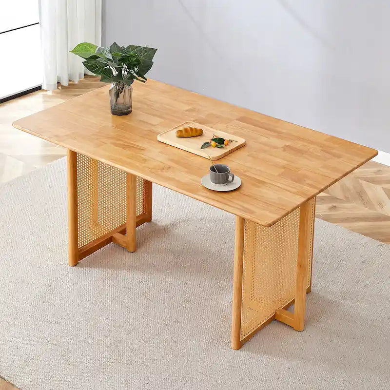 59 Inch Retro Dining Table with Walnut Finish and Wood Legs