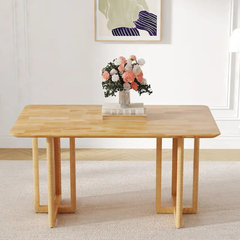 59 Inch Retro Dining Table with Walnut Finish and Wood Legs