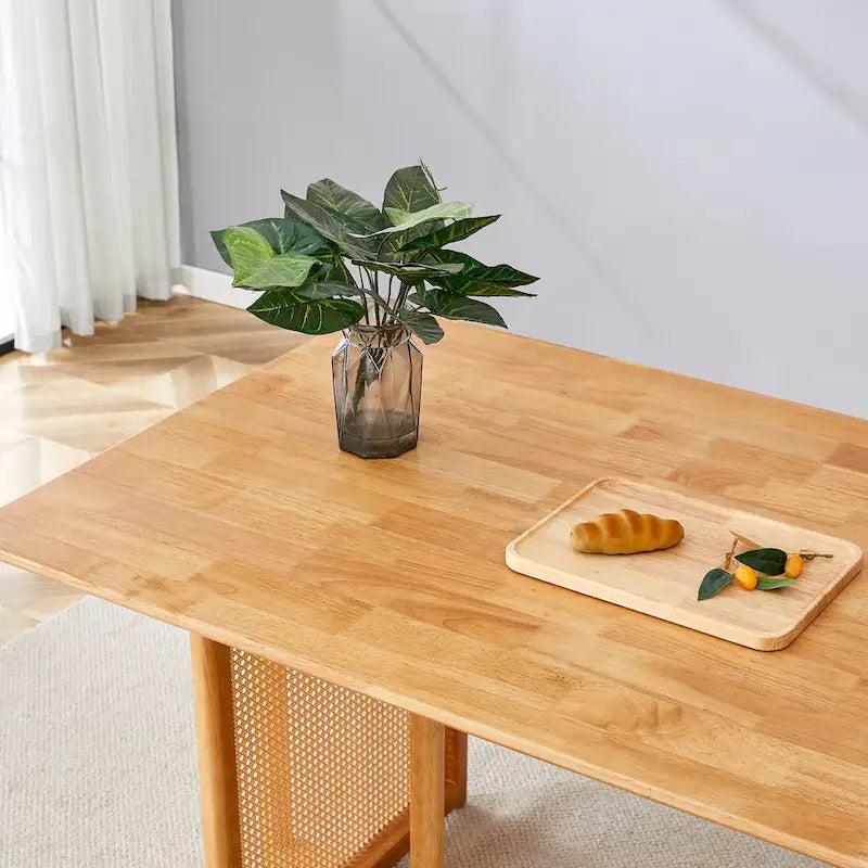 59 Inch Retro Dining Table with Walnut Finish and Wood Legs