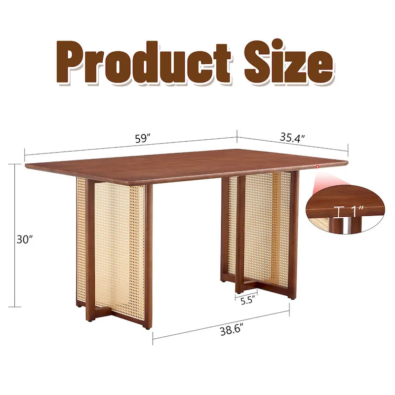 59 Inch Retro Dining Table with Walnut Finish and Wood Legs
