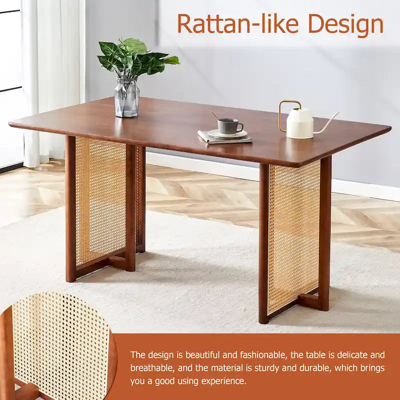 59 Inch Retro Dining Table with Walnut Finish and Wood Legs