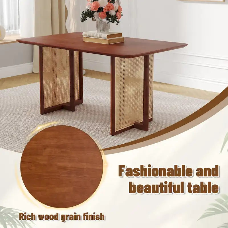 59 Inch Retro Dining Table with Walnut Finish and Wood Legs