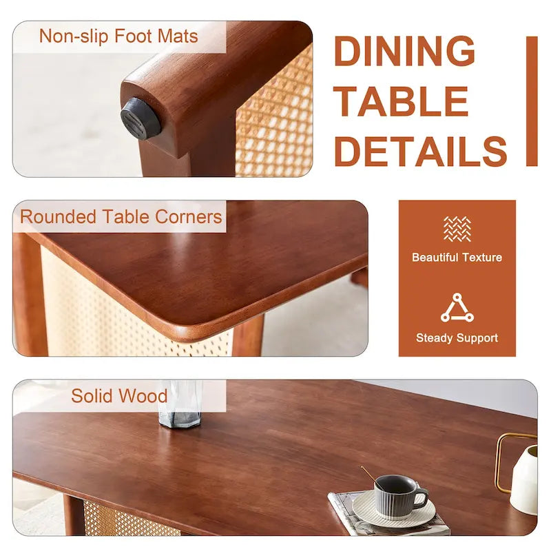 59 Inch Retro Dining Table with Walnut Finish and Wood Legs