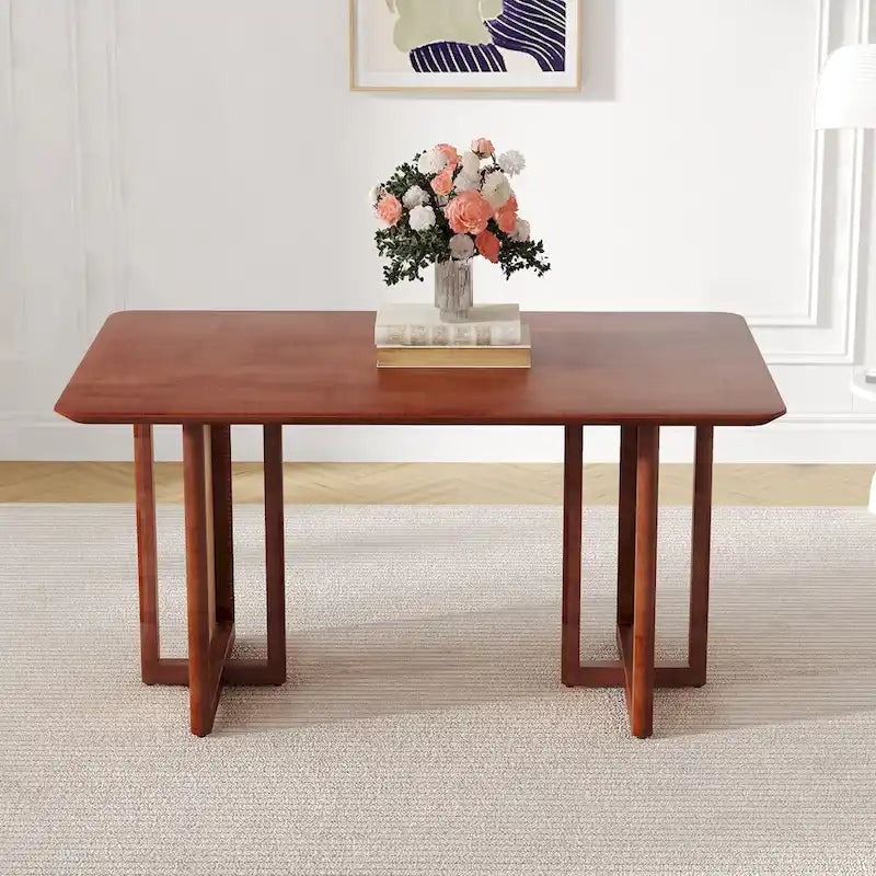 59 Inch Retro Dining Table with Walnut Finish and Wood Legs