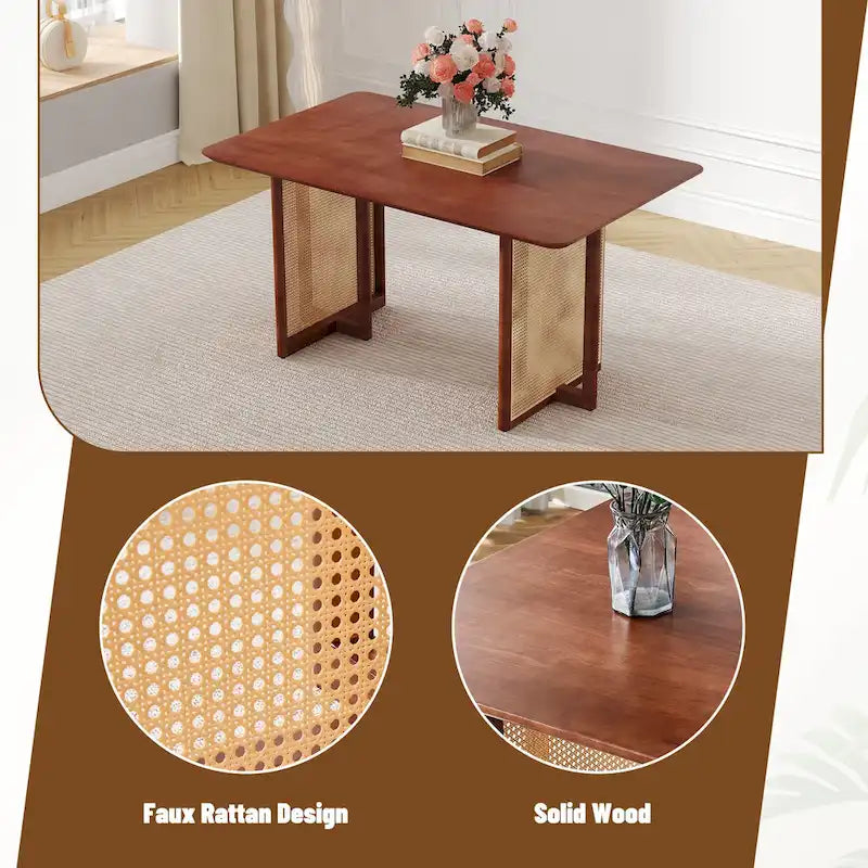 59 Inch Retro Dining Table with Walnut Finish and Wood Legs