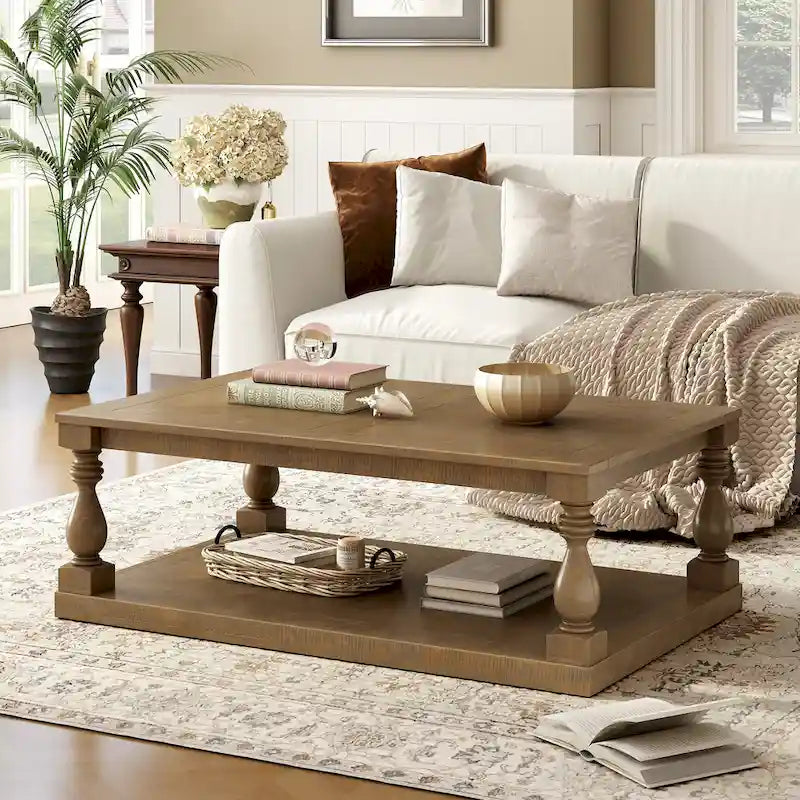 45 Inch Vintage Coffee Table with Vase-Shaped Legs