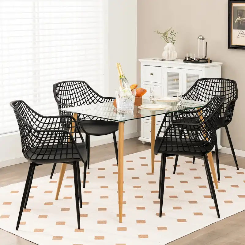 Modern Dining Chair Set of 4 Plastic Shell with Metal Legs