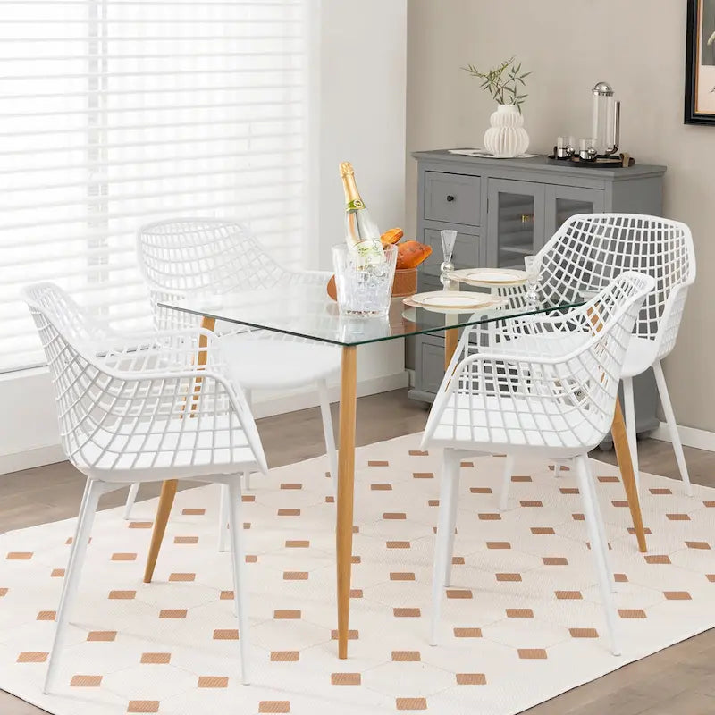Modern Dining Chair Set of 4 Plastic Shell with Metal Legs