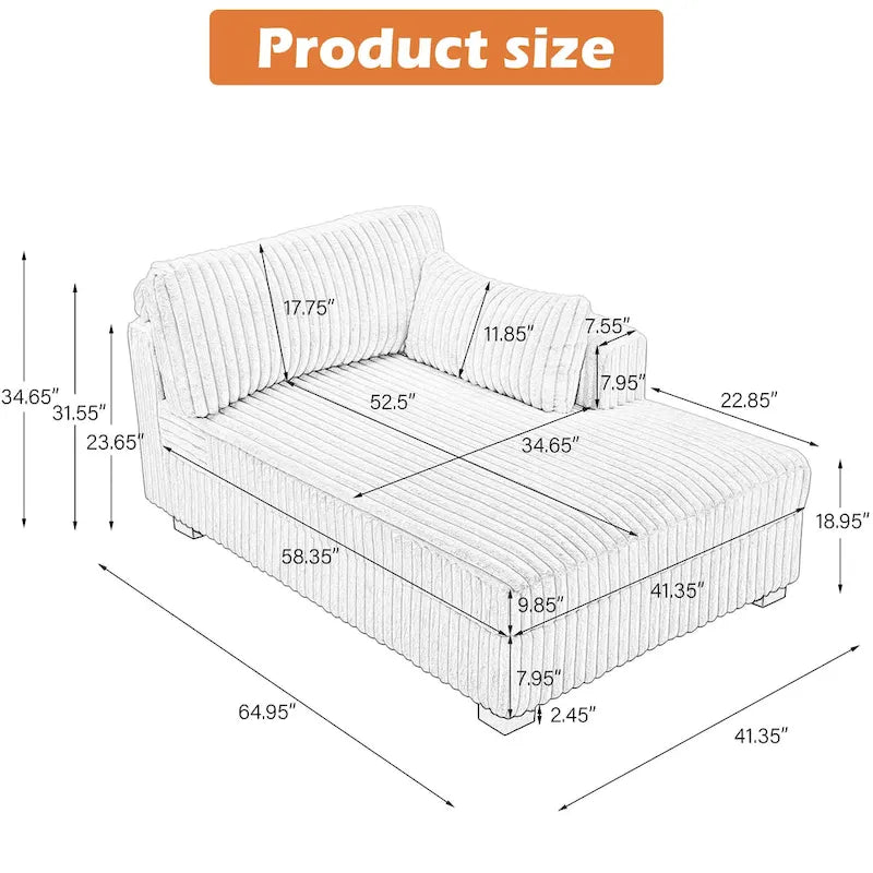Oversized Right-Facing Chaise Lounge Sofa for Living Room