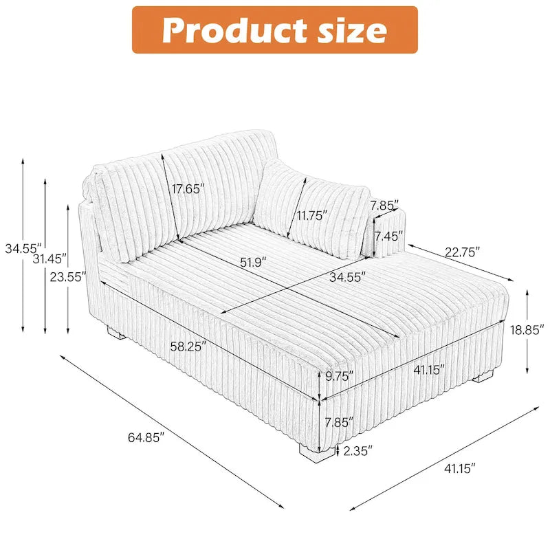 Oversized Right-Facing Chaise Lounge Sofa for Living Room