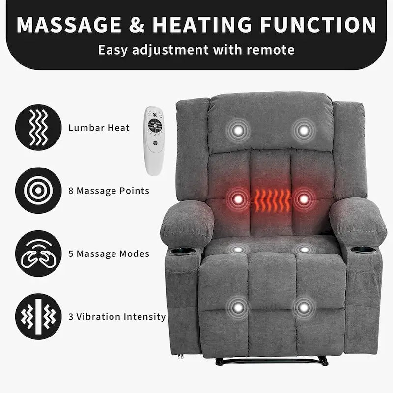 Remote Control Recliner Chair with Heat and Massage Function