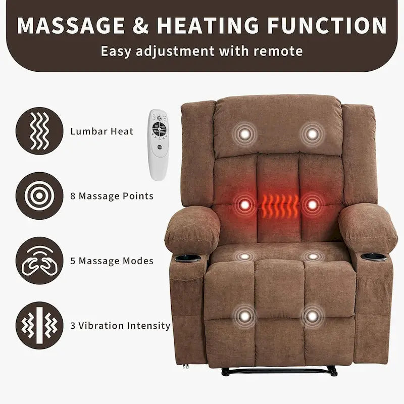 Remote Control Recliner Chair with Heat and Massage Function