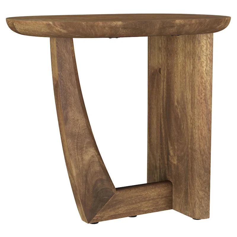 22 Inch Brown Mango Wood Side End Table with L-Shaped Base