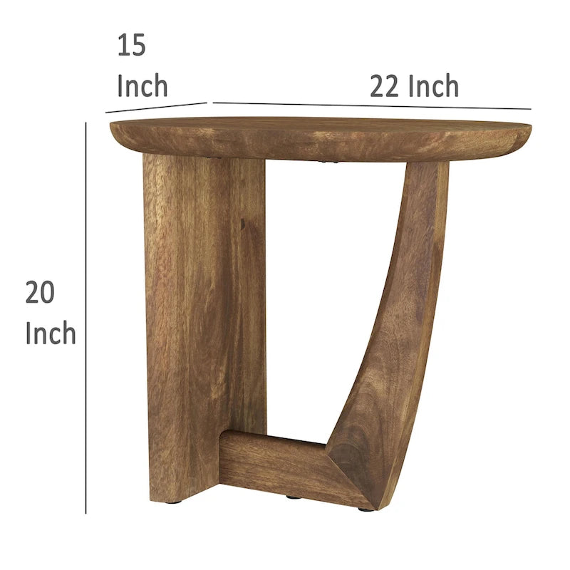 22 Inch Brown Mango Wood Side End Table with L-Shaped Base