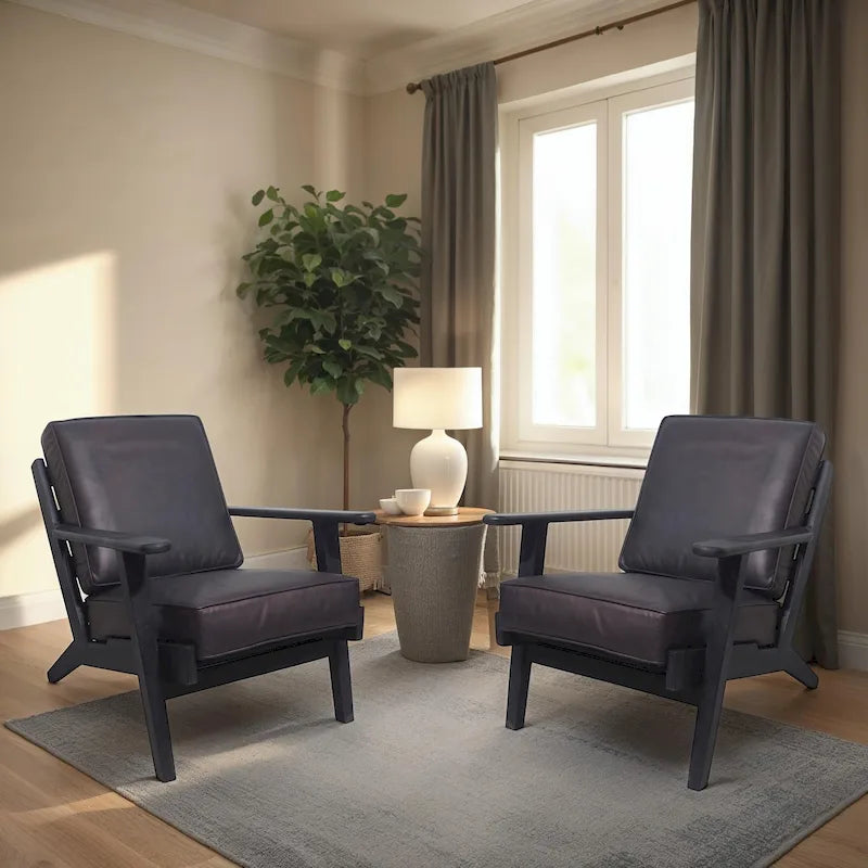 Handcrafted Mango Wood Accent Chair with Buffalo Leather Cushions