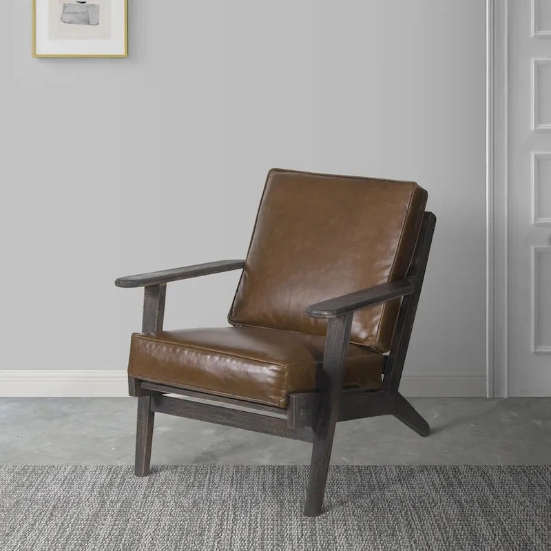 Handcrafted Mango Wood Accent Chair with Buffalo Leather Cushions