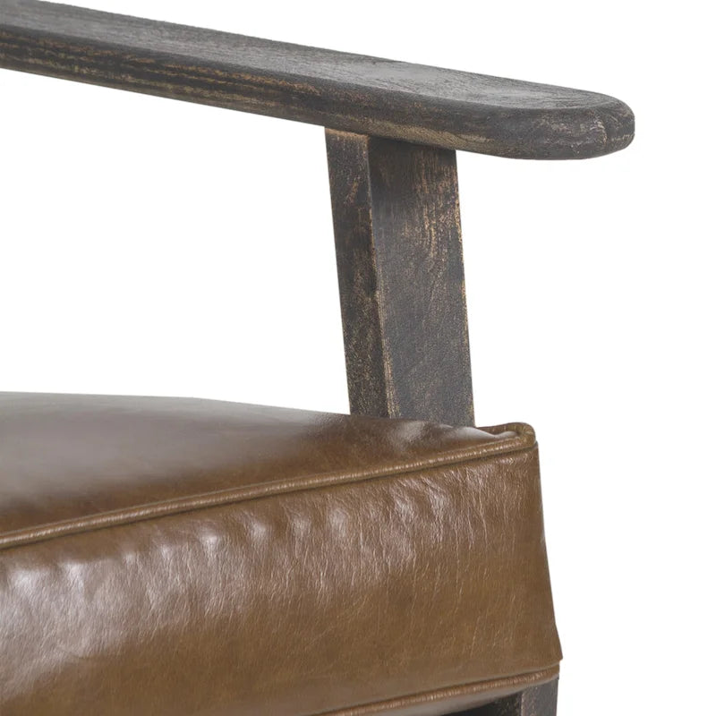 Handcrafted Mango Wood Accent Chair with Buffalo Leather Cushions