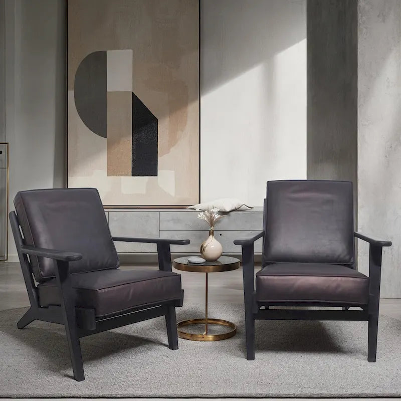 Handcrafted Mango Wood Accent Chair with Buffalo Leather Cushions