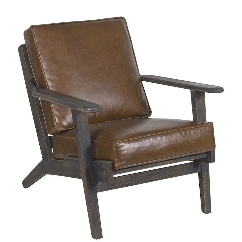 Handcrafted Mango Wood Accent Chair with Buffalo Leather Cushions