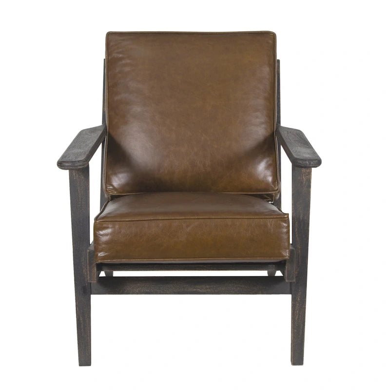 Handcrafted Mango Wood Accent Chair with Buffalo Leather Cushions