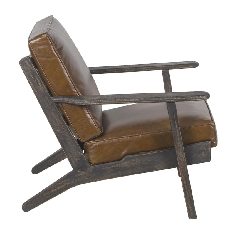 Handcrafted Mango Wood Accent Chair with Buffalo Leather Cushions