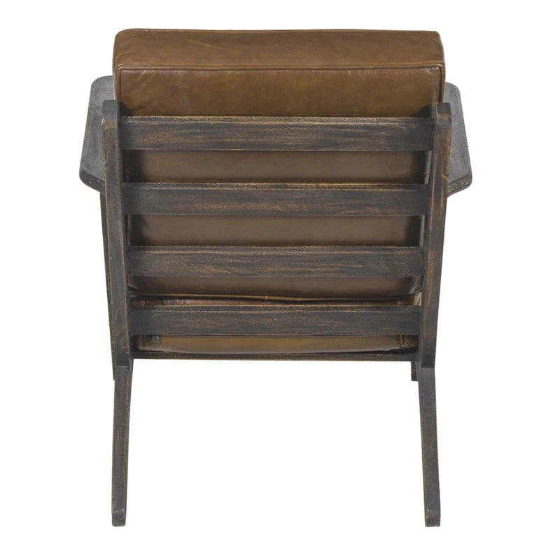Handcrafted Mango Wood Accent Chair with Buffalo Leather Cushions
