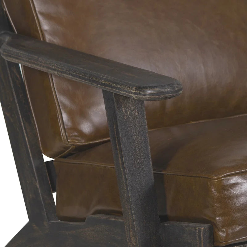 Handcrafted Mango Wood Accent Chair with Buffalo Leather Cushions
