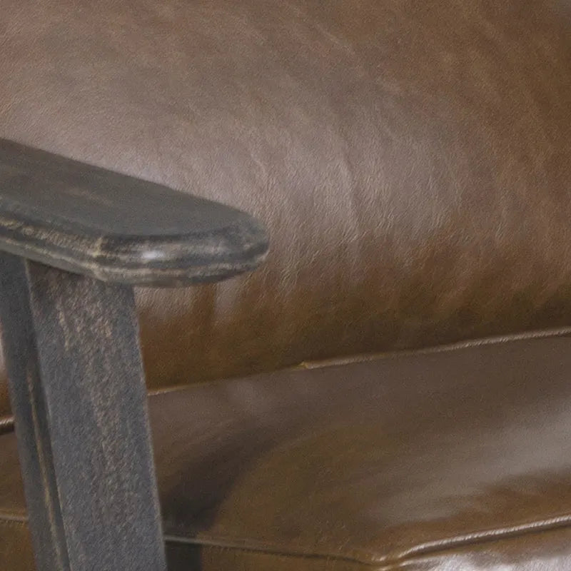 Handcrafted Mango Wood Accent Chair with Buffalo Leather Cushions