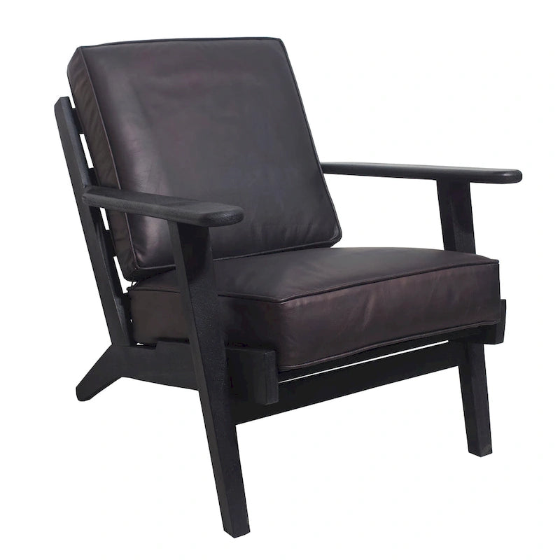 Handcrafted Mango Wood Accent Chair with Buffalo Leather Cushions
