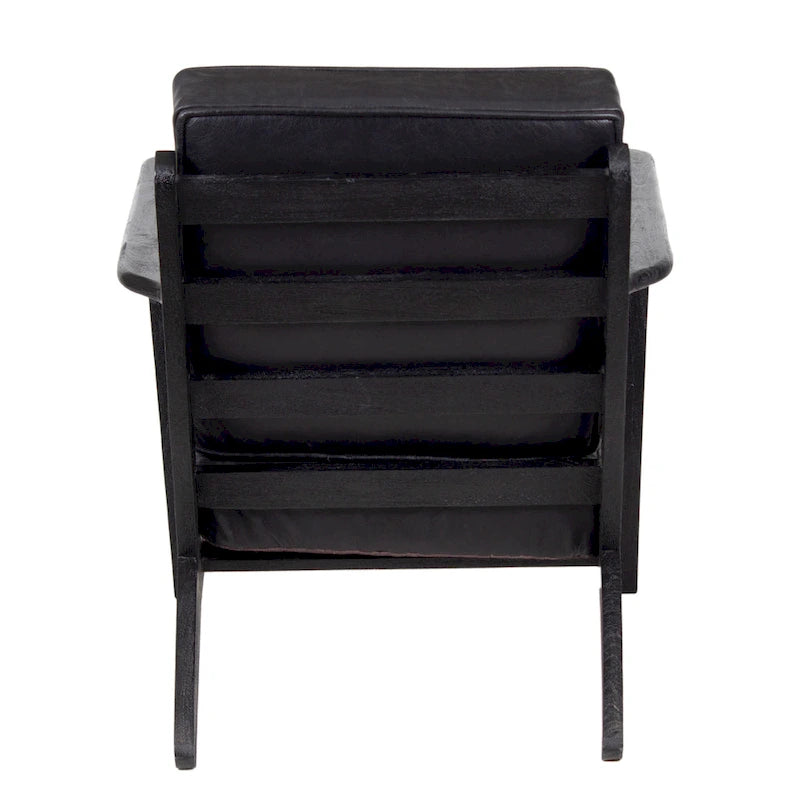 Handcrafted Mango Wood Accent Chair with Buffalo Leather Cushions